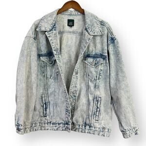 Wild Fable Rustic Acid Wash Denim Jacket Women Large Oversized Button Up Pocket